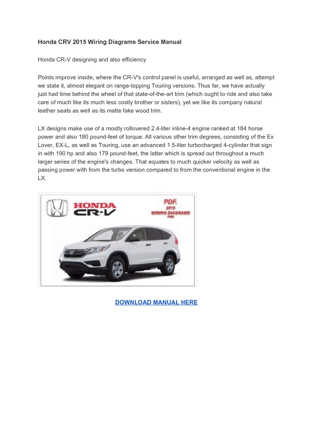Honda CRV 2015 Wiring Diagrams Service Manual